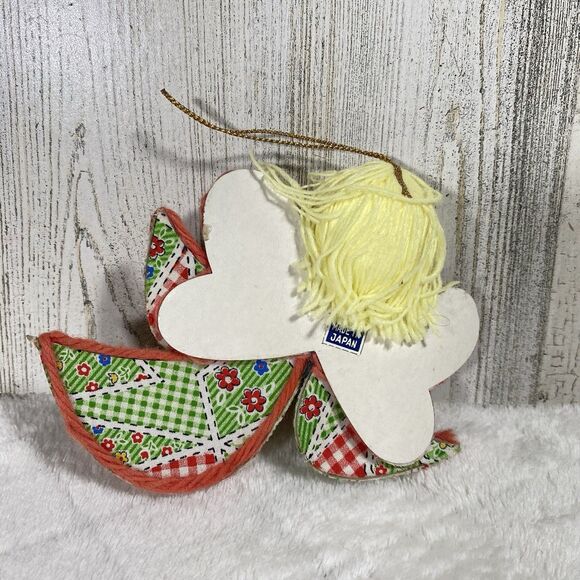 Vtg Patchwork Angel Christmas Ornament Balsa Wood Yarn Hair Cottagecore Eclectic - Picture 3 of 5